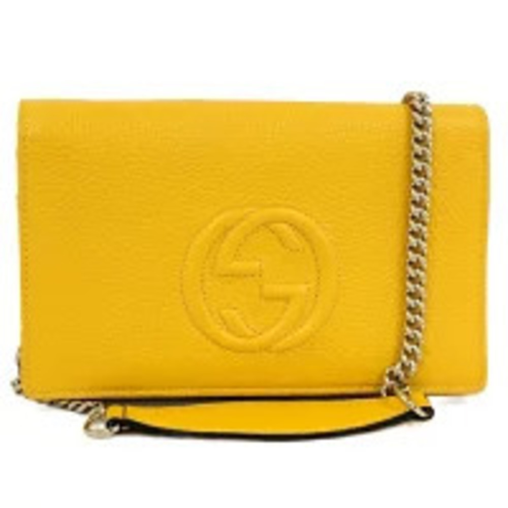 GUCCI Soho Chain Wallet Leather Interlocking GG Yellow